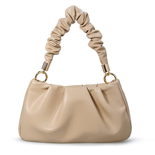 Cloud Pouch Bag Damen Schultertasche, weiches veganes Leder, Vintage, Hobo-Kette, Umhängetasche, nude, Small von Hoxis