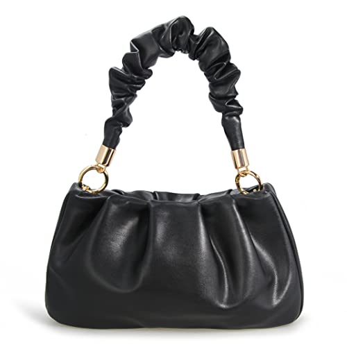 Cloud Pouch Bag Damen-Schultertasche, weiches veganes Leder, Vintage-Hobo-Kette, Crossbody-Tasche, schwarz, Small von Hoxis