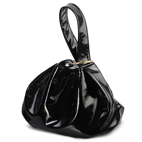 Damen Clutch Lackleder Hobo Top Griff Tasche Kleine Tote, Schwarz von Hoxis