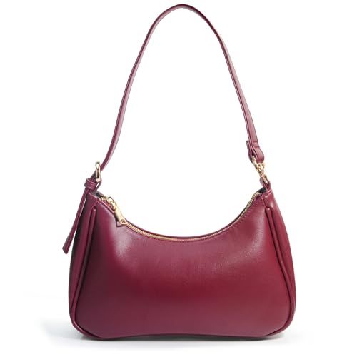 Damen Crescent Schultertasche Vegan Leder Kette Crossbody Bag Convertible Handtasche, Dunkelrot von Hoxis