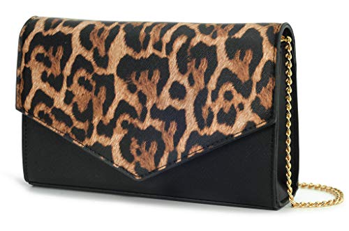 HOXIS Damen Evening Envelope Chain Shoulder Bag Clutch, Schwarz Leopard von Hoxis
