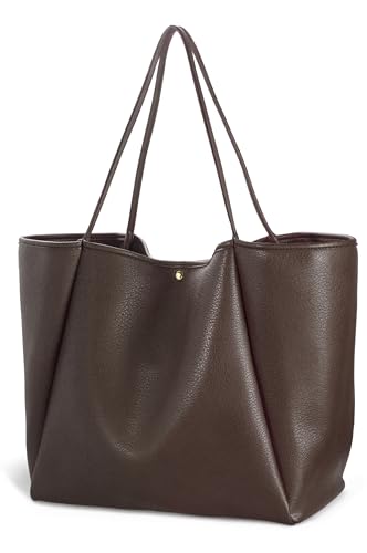 HOXIS Übergroße vegane Leder-Tragetasche für Damen, Wochenendtasche, Shopper Handtasche, Reise-Geldbörse, Kaffee, Medium von Hoxis