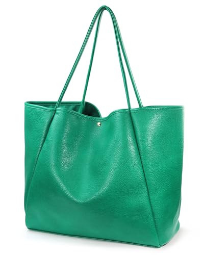 HOXIS Übergroße vegane Leder-Tragetasche für Damen, Wochenendtasche, Shopper Handtasche, Reise-Geldbörse, Ultramaringrün, Medium von Hoxis