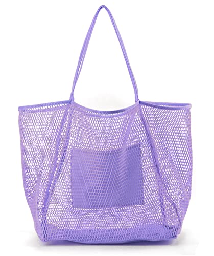 HOXIS Mesh Beach Tote Damen Schulter Handtasche, Lavendel, Large von Hoxis