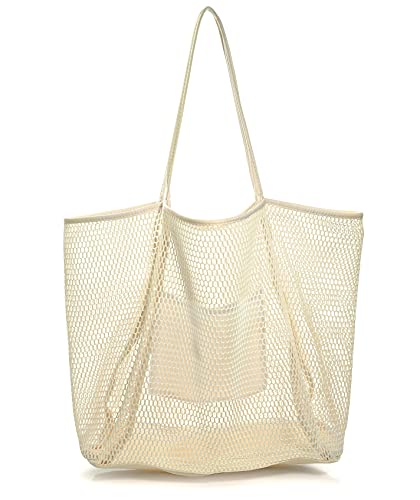 Hoxis Mesh Beach Tote Womens Shoulder Handbag (Beige) von Hoxis