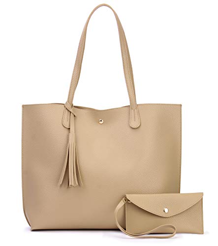 Minimalistische, sauber geschnittene Kunstleder-Tragetasche für Damen, New Beige, Medium von Hoxis