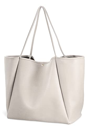 HOXIS Übergroße vegane Leder Tote Frauen Weekender Tasche Shopper Handtasche Reise Geldbörse, Elfenbein, Medium von Hoxis