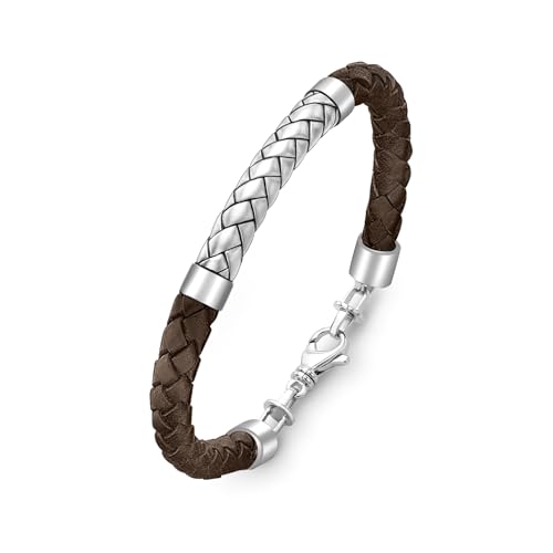 Hoxton London Herren-Armband 925 Sterling Silber Pattern Tan leder 0.29.1833 von Hoxton London