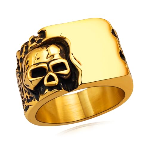 Hoyazvet Coole Retro-Totenkopf-Ringe, 316L Edelstahl/18 Karat Gold/Schwarz, Gothic-Totenkopf-Bandring, Glaubensschmuck für Männer und Frauen, Größe 7–14, mit Geschenkbox, Edelstahl, Kein Edelstein Hoyazvet Coole Retro-Totenkopf-Ringe, 316L Edelstahl/18 Karat Gold/Schwarz, Gothic-Totenkopf-Bandring, Glaubensschmuck für Männer und Frauen, Größe 7–14, mit Geschenkbox, Edelstahl, Kein Edelstein von Hoyazvet