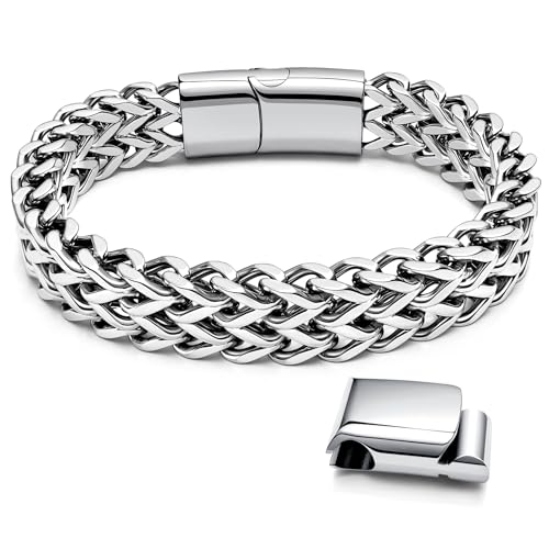 Hoyazvet Edelstahl-Franco-Kettenarmbänder für Herren – 6 mm/8 mm/10 mm/12 mm Breite, 19,1 cm/21,1 cm Länge, schwarz & 18 Karat Metall, langlebiges und verstellbares kubanisches Gliederarmband, 7.5 Hoyazvet Edelstahl-Franco-Kettenarmbänder für Herren – 6 mm/8 mm/10 mm/12 mm Breite, 19,1 cm/21,1 cm Länge, schwarz & 18 Karat Metall, langlebiges und verstellbares kubanisches Gliederarmband, 7.5 von Hoyazvet