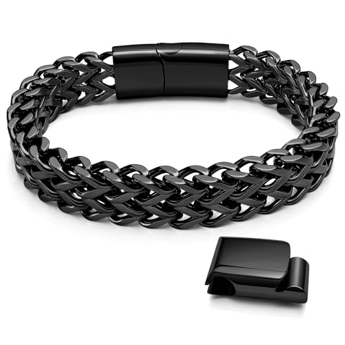 Hoyazvet Edelstahl-Franco-Kettenarmbänder für Herren – 6 mm/8 mm/10 mm/12 mm Breite, 19,1 cm/21,1 cm Länge, schwarz & 18 Karat Metall, langlebiges und verstellbares kubanisches Gliederarmband, 7.5 Hoyazvet Edelstahl-Franco-Kettenarmbänder für Herren – 6 mm/8 mm/10 mm/12 mm Breite, 19,1 cm/21,1 cm Länge, schwarz & 18 Karat Metall, langlebiges und verstellbares kubanisches Gliederarmband, 7.5 von Hoyazvet