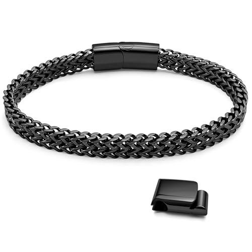 Hoyazvet Edelstahl-Franco-Kettenarmbänder für Herren – 6 mm/8 mm/10 mm/12 mm Breite, 19,1 cm/21,1 cm Länge, schwarz & 18 Karat Metall, langlebiges und verstellbares kubanisches Gliederarmband, 8.3 Hoyazvet Edelstahl-Franco-Kettenarmbänder für Herren – 6 mm/8 mm/10 mm/12 mm Breite, 19,1 cm/21,1 cm Länge, schwarz & 18 Karat Metall, langlebiges und verstellbares kubanisches Gliederarmband, 8.3 von Hoyazvet
