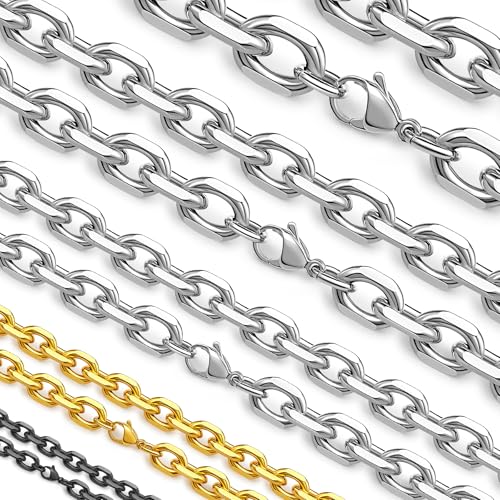 Hoyazvet Kabelkette aus Edelstahl für Herren und Damen, 3/5/8/10/13 mm Breite, 18 Karat Gold/schwarzes Metall/316L Edelstahl, stabile Rolo-Gliederkette, 45,7–76,2 cm Länge, 26 inches, Edelstahl, Kein Hoyazvet Kabelkette aus Edelstahl für Herren und Damen, 3/5/8/10/13 mm Breite, 18 Karat Gold/schwarzes Metall/316L Edelstahl, stabile Rolo-Gliederkette, 45,7–76,2 cm Länge, 26 inches, Edelstahl, Kein von Hoyazvet