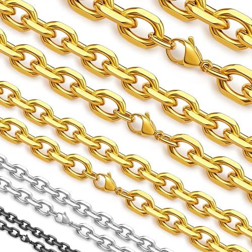 Hoyazvet Kabelkette aus Edelstahl für Herren und Damen, 3/5/8/10/13 mm Breite, 18 Karat Gold/schwarzes Metall/316L Edelstahl, stabile Rolo-Gliederkette, 45,7–76,2 cm Länge, 28 inches, Edelstahl, Kein Hoyazvet Kabelkette aus Edelstahl für Herren und Damen, 3/5/8/10/13 mm Breite, 18 Karat Gold/schwarzes Metall/316L Edelstahl, stabile Rolo-Gliederkette, 45,7–76,2 cm Länge, 28 inches, Edelstahl, Kein von Hoyazvet