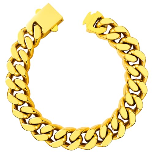Hoyazvet Kubanisches Gliederkettenarmband für Herren, 5/7/9/13 mm Breite, 19 cm Länge, 18 Karat Gold/Schwarz plattiert/Edelstahl Panzerkette für Herren, 7.5"(19cm), Edelstahl, Kein Edelstein von Hoyazvet