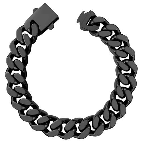 Hoyazvet Kubanisches Gliederkettenarmband für Herren, 5/7/9/13 mm Breite, 19 cm Länge, 18 Karat Gold/Schwarz plattiert/Edelstahl Panzerkette für Herren, 9.0"(23cm), Edelstahl, Kein Edelstein von Hoyazvet