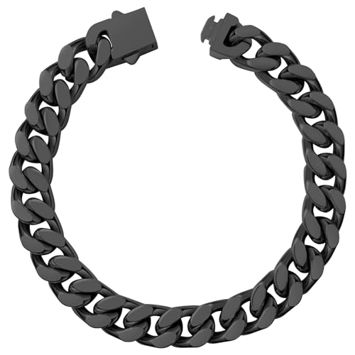 Hoyazvet Kubanisches Gliederkettenarmband für Herren, 5/7/9/13 mm Breite, 19 cm Länge, 18 Karat Gold/Schwarz plattiert/Edelstahl Panzerkette für Herren, 9.0"(23cm), Edelstahl, Kein Edelstein von Hoyazvet