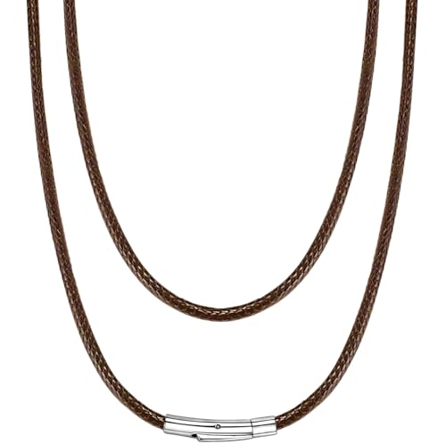 Hoyazvet Wasserdichte geflochtene Lederhalskette für Damen und Herren mit Edelstahl/schwarzem Verschluss, 2/3 mm breit, 40,6 cm - 76,2 cm Länge, schwarz/braun, flexibel gewebte Wachsschnurkette Hoyazvet Wasserdichte geflochtene Lederhalskette für Damen und Herren mit Edelstahl/schwarzem Verschluss, 2/3 mm breit, 40,6 cm - 76,2 cm Länge, schwarz/braun, flexibel gewebte Wachsschnurkette von Hoyazvet
