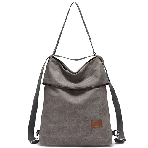 Travistar Damen-Rucksack – Vintage Umhängetasche aus Segeltuch Handtasche Damen Rucksack Hobo Damen Reise für Büro Schule Ausgehen Shopping, grau, L, Vintage von Travistar