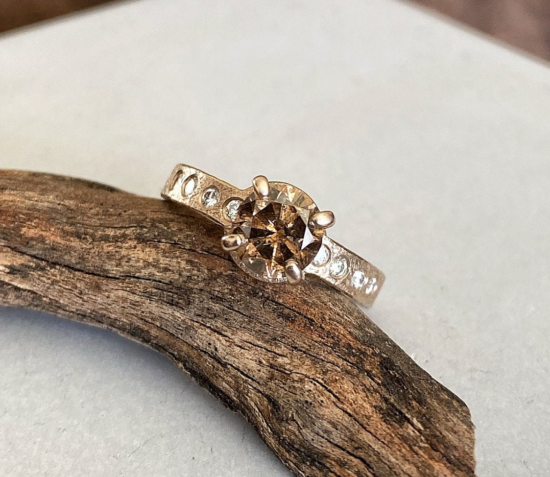 14K Champagner Gold Cognac Diamant Verlobungsring Alternative Verlobung 14K Champagner Gold Cognac Diamant Verlobungsring Alternative Verlobung von HozoniDesigns