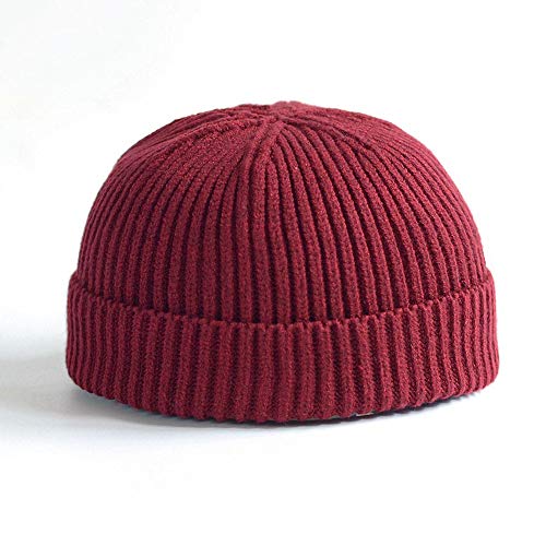 HpLive Herren Damen Strickmütze Beanie Totenkopf Mütze Schädelmütze Sailor Docker Fisherman Cuff Beanie Winter Cuff Cap (Weinrot) von HpLive