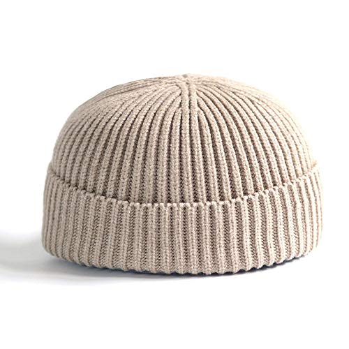 HpLive Herren Damen Strickmütze Beanie Totenkopf Mütze Schädelmütze Sailor Docker Fisherman Cuff Beanie Winter Cuff Cap (beige) von HpLive