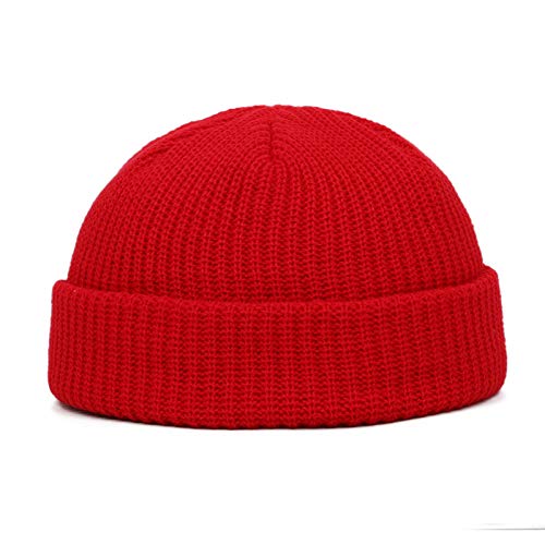 HpLive Herren Damen Strickmütze Beanie Totenkopf Mütze Schädelmütze Sailor Docker Fisherman Cuff Beanie Winter Cuff Cap (rot) von HpLive