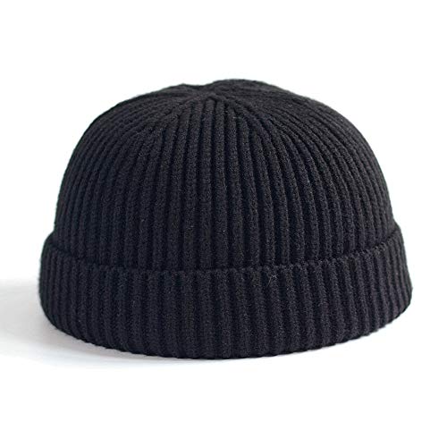 HpLive Herren Damen Strickmütze Beanie Totenkopf Mütze Schädelmütze Sailor Docker Fisherman Cuff Beanie Winter Cuff Cap (schwarz) von HpLive