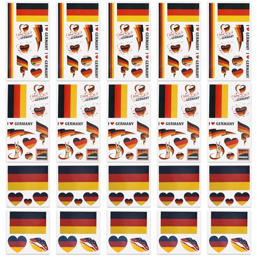 20 Stück Deutschland Flaggen Tattoos Aufkleber für EM Deko, Deutsche Dekoration Temporäre Tattowierung Set, Wasserdichter Gesichts Tattoos Sticker für EM 2024 von Hpbaggy