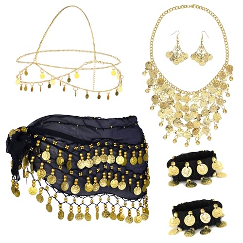 Hpbaggy 7 Sets Bauchtanz Accessoires Damen, Bauchtanz Hüfttuch mit Goldmünzen Ohrringe, Halskette, Armbänder und kopfschmuck, Schmuckset Bauchtanz, Bauchtanz Kostüm für Carnival, Mottoparty Hpbaggy 7 Sets Bauchtanz Accessoires Damen, Bauchtanz Hüfttuch mit Goldmünzen Ohrringe, Halskette, Armbänder und kopfschmuck, Schmuckset Bauchtanz, Bauchtanz Kostüm für Carnival, Mottoparty von Hpbaggy