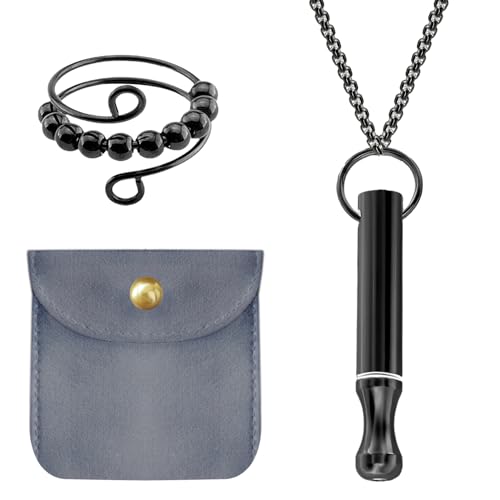 1 Stück Edelstahl Achtsames Atmen Halsketten,1 Stück Anxiety ring,mit Schmuckbeutel,Atemkette Rauchentwöhnung Hilfsmittel,Atemkette,für Herren Damen Meditation Entspannung,Linderung von Ängsten von Hpbaggy