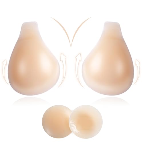 Hpbaggy Klebe BH Push Up Trägerloser, Invisible Bra,Klebender BH mit Push up,Brusthebe Pads mit 2 Pcs Nippelpads, Rückenfreier Trägerloser BH fürAbendkleid,Brautkleid und Badeanzug - L von Hpbaggy