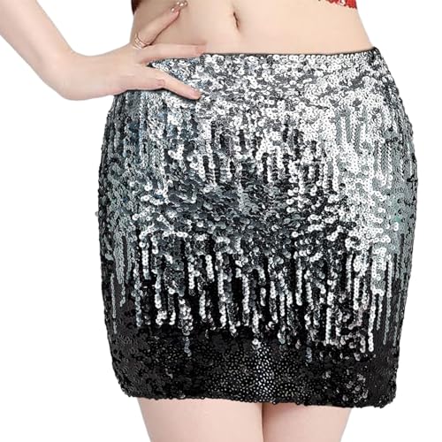 Pailettenrock für Damen,Glitzer Rock,Rock mit Pailletten,Glitzer Rock Kurz Damen,Stilvoll Skirt Hüftrock mit Elastische Taille für Damen,für Karneval Party Rave Outfit,Größe XL von Hpbaggy