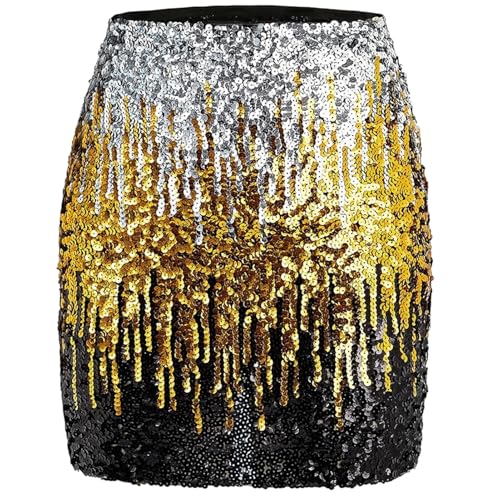 Pailettenrock für Damen,Glitzer Rock,Rock mit Pailletten,Glitzer Kurz Damen,Stilvoll Skirt Hüftrock mit Elastische Taille,für Karneval Party Rave Outfit,Größe XL von Hpbaggy