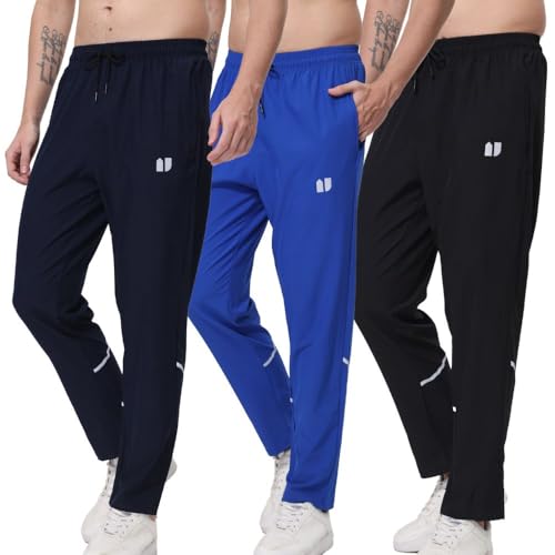 Hpbygstae 3-Pack Herren Athletic Sweatpants,mit elastischen Reißverschlusstaschen Männer Laufen Jogging Hosen Black,Blue,Navy 3XL von Hpbygstae