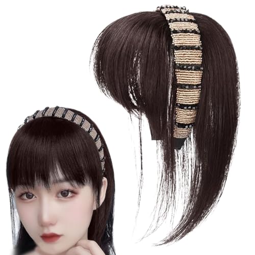 Clip in Pony Strass -Stirnband mit Pony, 9,8 Zoll synthetisches Haar Pony Stirnband, stilvolle natürliche Pony -Haare für Frauen Mädchen dunkelbraun von Hperu