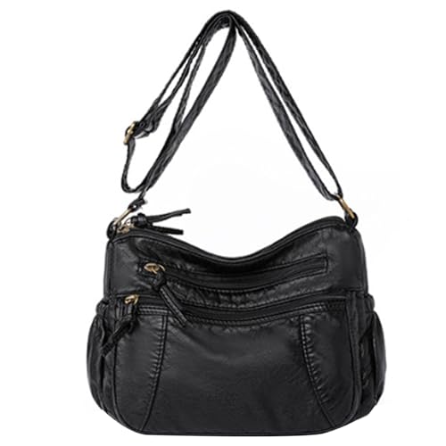 Denim-Tasche, Denim-Geldbeutel für Frauen lässig Denim Crossbody Bag PU wasserdichte Jean-Geldbörse Multi-Tocket großer Kapazität Reißverschluss nicht aufpackter Denim-Umhängetasche, Schwarz von Hperu