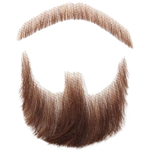 Gefälschter Bart menschliches Haar Realistischer Bart Fake Schnurrbart unsichtbarer gefälschter Gesichtshaarkostüm Bart Spitze Bart für Männer an Halloween Cosplay Kostüm Party braune Haarstücke von Hperu