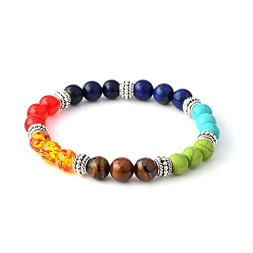 Hperu 1 Pack Chakra Armband Perlen Armbänder runden Perlen ausbalancieren Fancy Schmuck Geschenk für Frauen Mädchen Lava Rock Armband 111 von Hperu