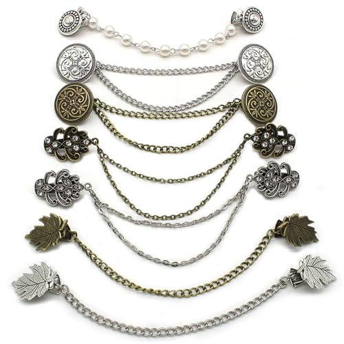 Hperu 7 PCs Strickjacke Clip, Pullover -Clips Retro -Schalkleider Clips mit Ketten -Serration Bindung Dekorative Zinklegierung Strickjacke Cloak Verschluss für Frauen, Mädchen von Hperu