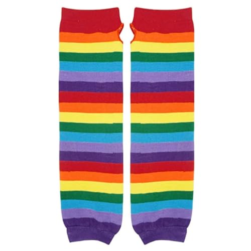 Hperu Daumenloch dehnbare Handschuhe Winter lange fingerlose Handschuhe Regenbogen gestreifter Armwärmer Daumenloch dehnbare Fäustlinge 1Pair von Hperu