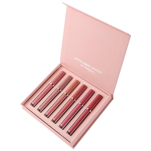 Liquid Lipstick 6pcs/Set Nicht-Stick-Becher Mattlippenstift wasserdichte langlebige Lippenstift-Sets nicht verblassen Lipgloss Geschenk für Frauen Girl Seta Lippenstift Primer von Hperu
