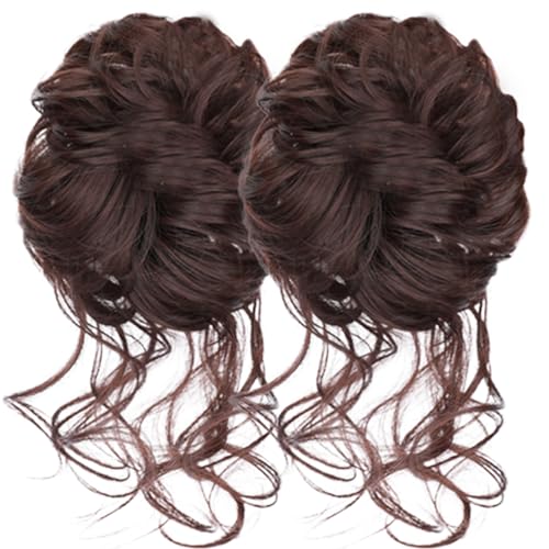 Messy Hair Bun Scrunchie Messy Bun Haarstück 2pcs Voluminous Hochsteckfrisur Haarbrötchen Scrunchie Wellige lockige synthetische Haarverlängerungen elastischer Band für Frauen, Brautfrisur Dunkelbraun von Hperu