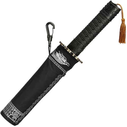 Schwert Regenschirm, Samurai Regenschirm Vollautomatische Katana-Regenschirmwindwiderstand & rostsicherer starker Regenschirm tragbares stilvolles Schwert Regenschirm für Männer Geschenke Cosplay-Dek von Hperu