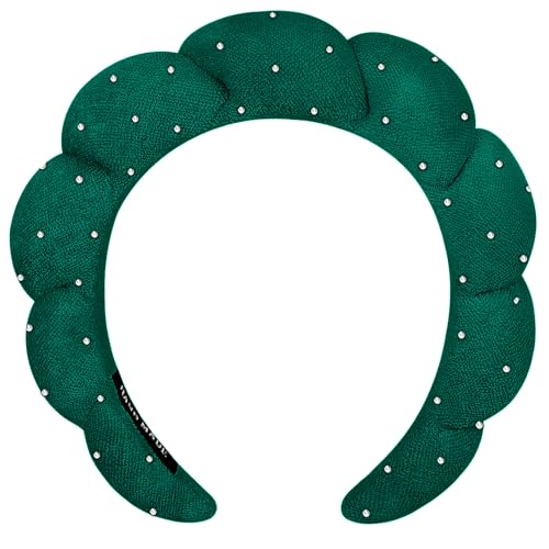 Spa-Stirnbänder, geschwollenes Make-up, Hautpflege, Stirnbänder zum Waschen von Gesicht oder Gesicht, Frottee-Stoff, Dusch-Haar-Accessoire für Make-up-Entfernung, Duschhautbehandlung (Grün, Strass) von Hpfulseazn