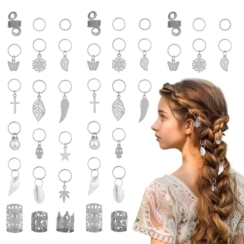 230 Stück Gold-Haarschmuck für Zöpfe, Haarschmuck Gold Dreadlocks Schmuck Loc Schmuck Haar Manschetten Clips Haarspiralen für Männer Frauen Mädchen und Jungen Zöpfe Verstellbar Cuffs Haar(Silber) von Hpmjz