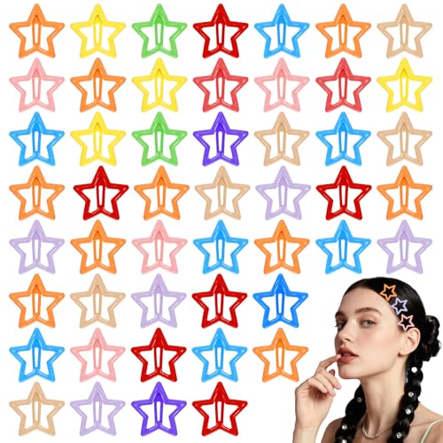 50 Stück Stern Haarspangen Silber Y2K Haarschmuck Pentagramm Hair Clips Bunt Metall Haarklammern Kawaii Halloween Haarspangen mit Druckknöpfen für Frauen Mädchen von Hpmjz