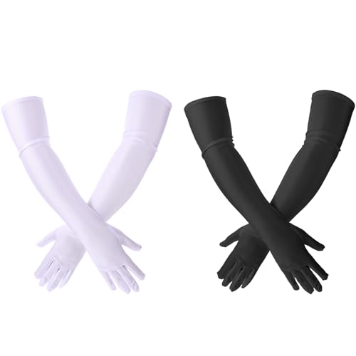 Hpmjz 2 Paar Handschuhe Lang Handschuhe Elegant Damen Satin Classic Abendhandschuhe 1920er Handschuhes für Classic Opera Party Halloween Karneval Kostüm Maskerade Cosplay Kostüme von Hpmjz