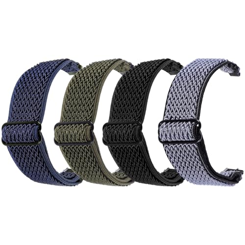 Hpmjz 4 Stück 22mm Nylon Armband Elastisch Armband Weich Stoff Ersatzarmband Schnellverschluss Watch Band Herren Damne Uhrenarmband Wasserabweisend Nylon Band für Männer Frauen Uhren Zubehör von Hpmjz