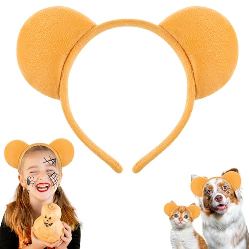 Hpmjz Gelbes Bärenohren Stirnband Plüsch Gefüllte Tierohren Haarreifen Niedliche Party Kopfbedeckung Haarschmuck Halloween-Festival Cosplay-Party Haargummi Elastisch Hautpflege Haarband für Erwachsene von Hpmjz